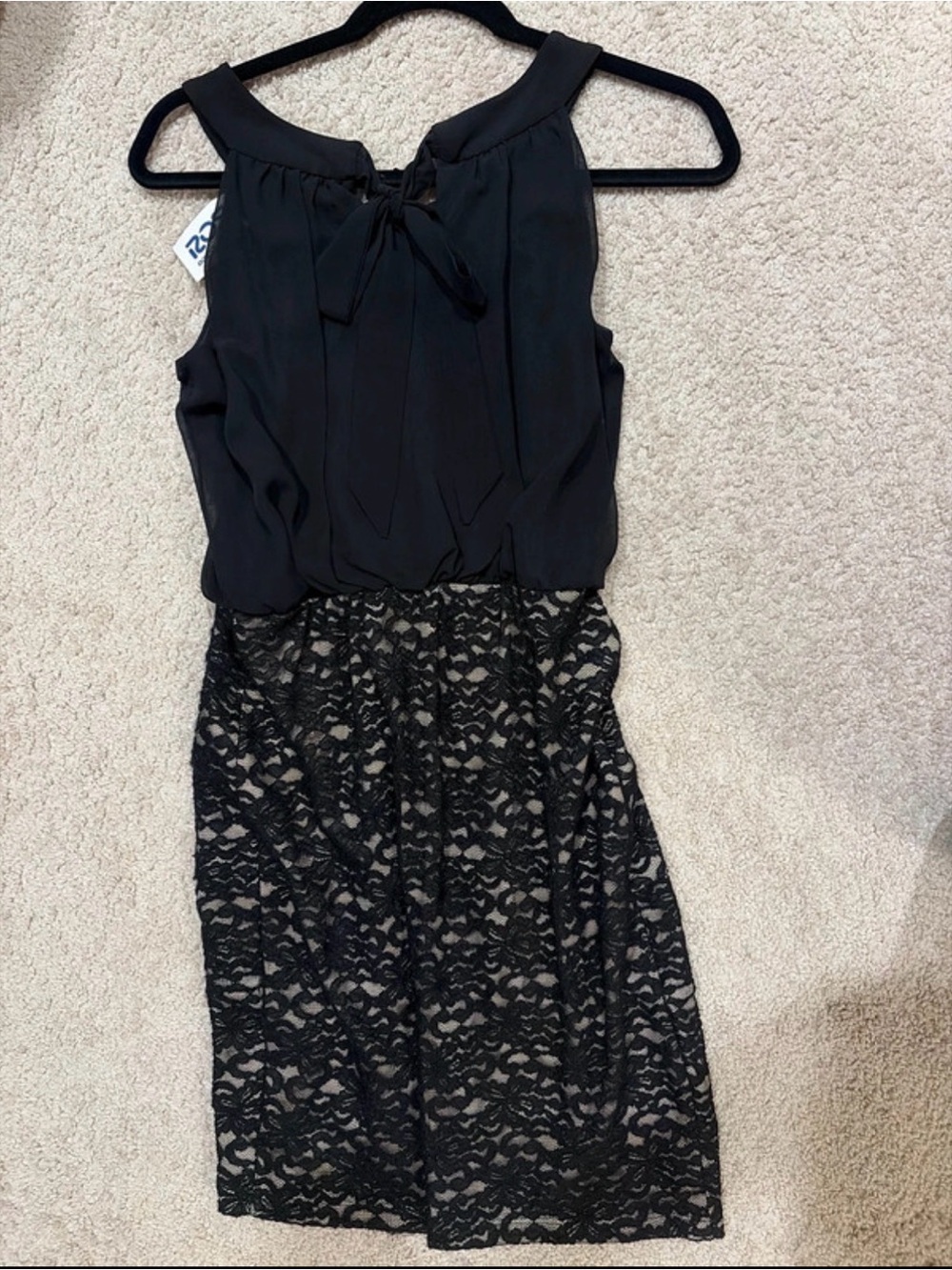 Black Lace Midi Dress with Tie-Back Neckline